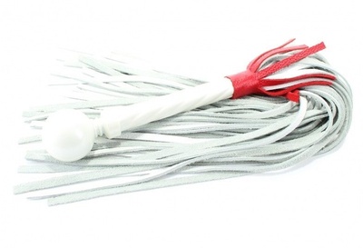 Белая кожаная плеть с красной отделкой - 60 см. BDSM Arsenal (белый с красным) 