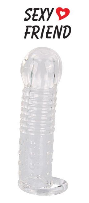 Прозрачная закрытая насадка на фаллос с кольцом для мошонки - 13,5 см. Bior toys (прозрачный) 