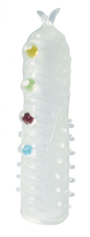 Закрытая белая насадка на пенис Crystal Sleeve с шариками и усиками - 14 см. Bior toys (белый) 