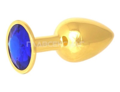 Золотистая анальная пробка с синим кристаллом - 7 см. Главсексмаг (синий) 