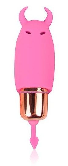 Розовый силиконовый вибромассажер с рожками - 6,4 см. Bior toys 