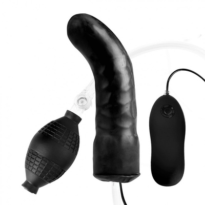 Чёрный изогнутый фаллос с вибрацией и расширением - 16 см. Lux Fetish (черный) 