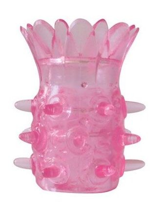 Розовая насадка на пенис с шипиками и лепестками - 6 см. Bior toys (розовый) 
