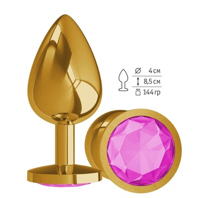 Золотистая большая анальная пробка с розовым кристаллом - 9,5 см. Джага Джага (розовый) 