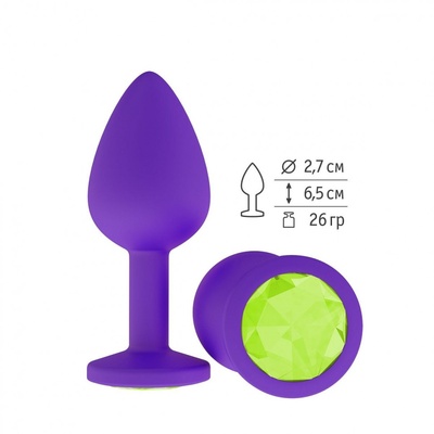 Фиолетовая силиконовая пробка с лаймовым кристаллом - 7,3 см. Джага Джага (лаймовый) 