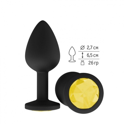 Чёрная анальная втулка с жёлтым кристаллом - 7,3 см. Джага Джага (желтый) 