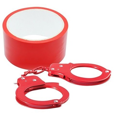 Набор для фиксации BONDX METAL CUFFS AND RIBBON: красные наручники из листового материала и липкая лента Dream Toys (красный) 
