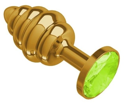 Золотистая спиралевидная анальная пробка с желтым кристаллом - 7 см. Джага Джага (желтый) 