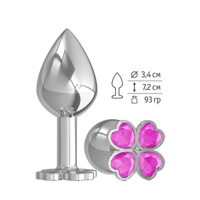 Средняя серебристая анальная втулка с клевером из розовых кристаллов - 8,5 см. Джага Джага (розовый) 