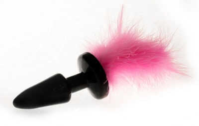 Чёрная анальная пробка с розовым хвостом 4sexdream (розовый) 