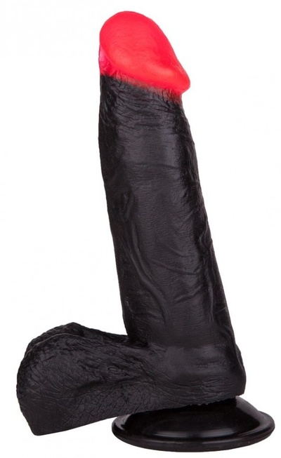 Чёрный фаллоимитатор с красной головкой - 18,5 см. LOVETOY (А-Полимер) (черный с красным) 