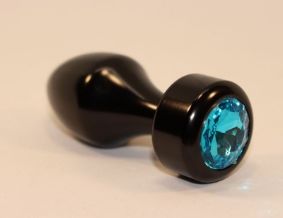 Чёрная анальная пробка с голубым кристаллом - 7,8 см. 4sexdream (голубой) 