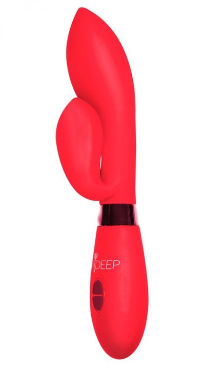 Красный вибратор Gina с клиторальным отростком - 20 см. Indeep 