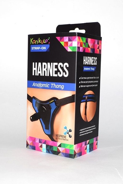 Сине-чёрные трусики с плугом Kanikule Strap-on Harness Anatomic Thong (синий с черным) 