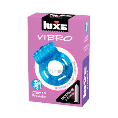 Эрекционное кольцо Luxe Vibro Кошмар русалки + презерватив, синее (Бесцветный) 
