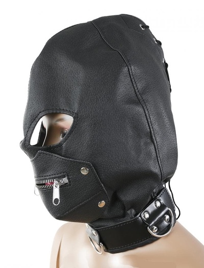 Шлем на голову с молнией и шнуровкой Пикантные штучки (Черный) 