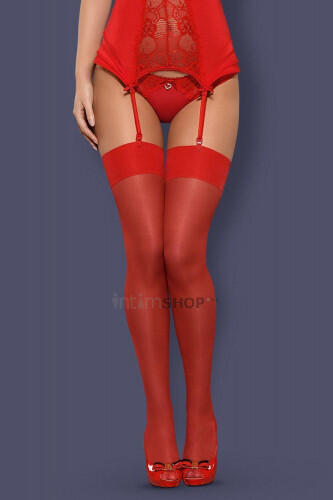 Чулки Obsessive S 800 stockings Red, Красный, L/XL 