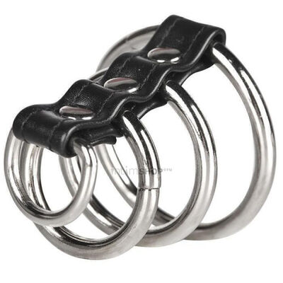 Хомут на Пенис из трех металлических колец и кольца для привязи 3 Ring Gates of Hell BlueLine 