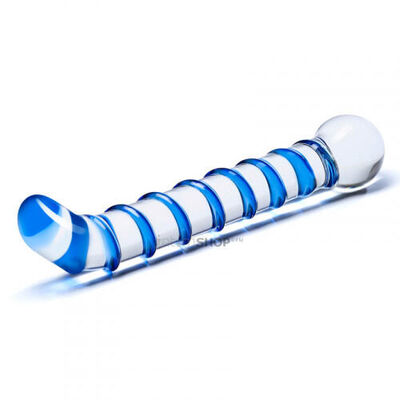 Стеклянный стимулятор для точки G Glas Mr. Swirly 17 см, синий (Бесцветный, синий) 