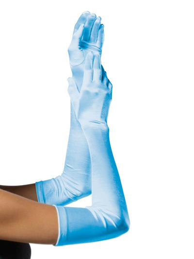 Leg Avenue - удлиненные атласные перчатки, O/S (синие) (Голубой) 