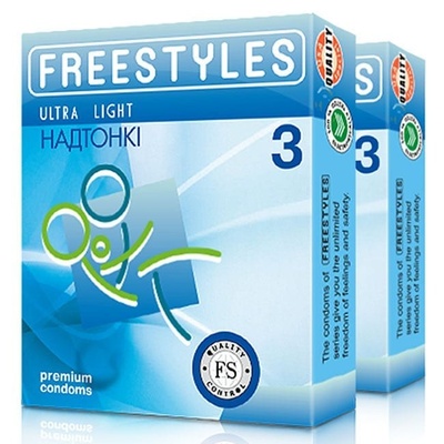 Freestyles Ultra Light - ультра-тонкие презервативы с увлажнением, 3 шт (прозорий) 