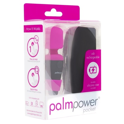 PalmPower Pocket мини вибромассажер с чехлом на молнии, 9х2.5 см PalmPower (Канада) (Розовый) 