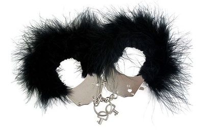 Adrien Lastic Handcuffs Black - наручники металлические с черной пушистой отделкой (Черный) 