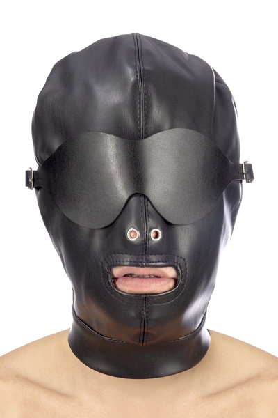 Fetish Tentation BDSM hood in leatherette with removable mask - Капюшон для БДСМ со съемной маской (Черный) 