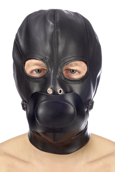 Fetish Tentation BDSM hood in leatherette with removable gag - Капюшон с кляпом для БДСМ (Черный) 