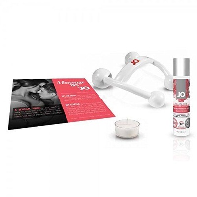 System JO All-In-One Massage Gift Set - набор для массажа: разогревающий гель, массажер и свеча (Белый) 