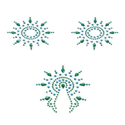 Petits Joujoux Gloria set of 3 - Green/Blue - пэстис из кристаллов, украшение на грудь и вульву украшение на грудь и вульву (зеленый/голубой) Petits Joujoux (Германия) (Мульти) 