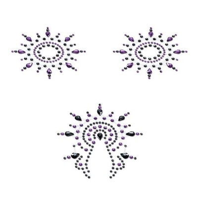 Petits Joujoux Gloria set of 3 - Black/Purple - пэстис из кристаллов, украшение на грудь и вульву (чёрный/фиолетовый) Petits Joujoux (Германия) (Мульти) 