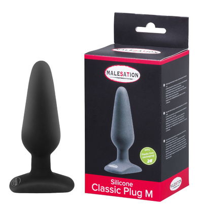 StRubber Malesation Silicone Classic Plug, M - Анальная силиконовая пробка, размер М, 13.5х4 см (Черный) 