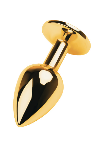 Golden anal plug TOYFA Metal with black heart-shaped gem - Анальная пробка с кристаллом, 7 см (золотой) (Черный) 