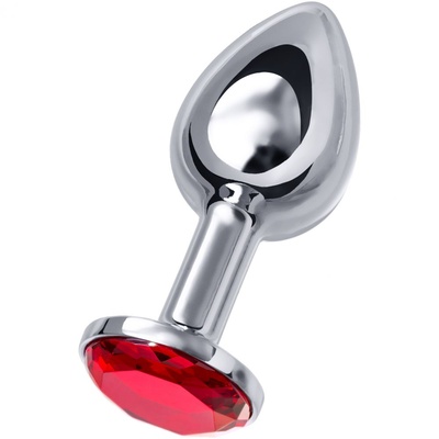 ToyFa - Малая серебристая анальная втулка с красным кристаллом, 7.5х3 см Metal by TOYFA (Красный) 