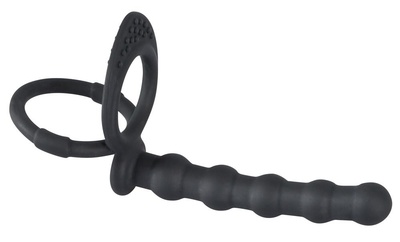 Black Velvets Cock & Ball ring - Насадка на пенис для двойного проникновения, 12.5х2.3 см (Черный) 