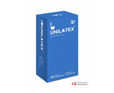 Презервативы Unilatex Natural Plain, 12 шт + 3 шт в подарок 
