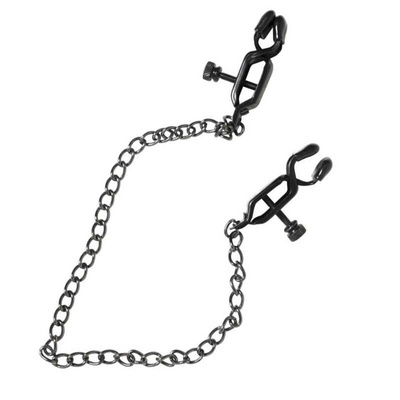 Сумерки Богов Nipple clamps - Чёрные зажимы на соски с цепочкой, 34 см (серебристый с черным) 