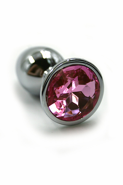 Kanikule анальная пробка из аллюминия с кристаллом в основании, S - 6х2.8 см (розовый) 