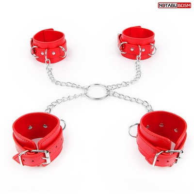 NoTabu - Комплект красных наручников и оков на металлических креплениях с кольцом (Красный) 