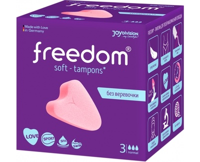 Гигиенические тампоны без веревочки Freedom normal 3 капли - 3 шт. Joy Division (Розовый) 