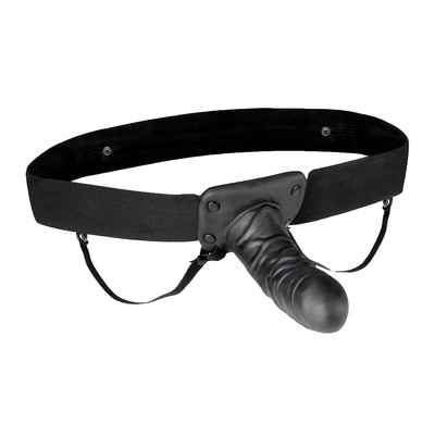 Чёрный полый страпон с вибрацией Unisex Vibrating Hollow Strap-On - 14х4 см Lux Fetish (Черный) 