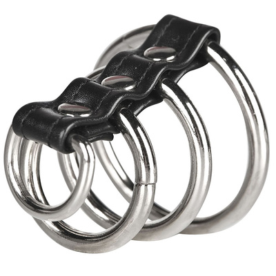 3 Ring Gates Of Hell with Lead хомут на пенис из трех металлических колец и кольца для привязи Lux Fetish (Серебристый) 