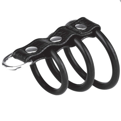 BlueLine - Тройное силиконовое кольцо с ремешком и креплением для поводка (Черный) 