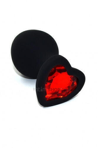 Анальная пробка Kanikule Medium с красным кристаллом в форме сердца, чёрный (черный / красный (кристалл)) 
