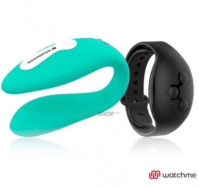 Вибратор для пар DreamLove Wearwatch Dual Pleasure Watchme с черным браслетом ДУ, зеленый (Зелёный, чёрный) 