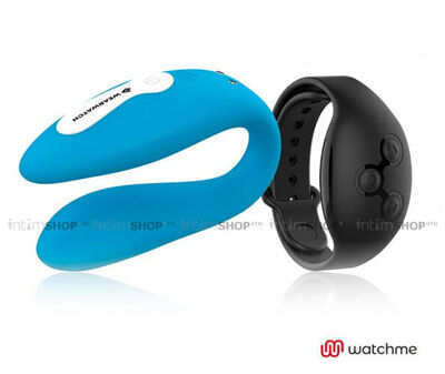 Вибратор для пар DreamLove Wearwatch Dual Pleasure Watchme с черным браслетом ДУ, голубой (черный, голубой) 