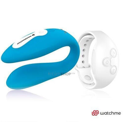 Вибратор для пар DreamLove Wearwatch Dual Pleasure Watchme с белым браслетом ДУ, голубой (белый, голубой) 