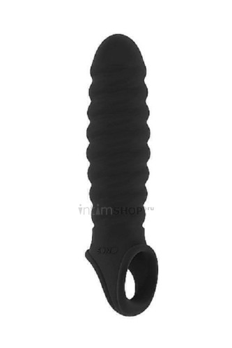 Увеличивающая насадка закрытого типа с кольцом для фиксации на мошонке No.32 Stretchy Penis Extensio Shots Shots Media (черный) 