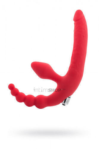 Безремневой страпон Toyfa Black&Red с вибропулей, красный, 35 см 